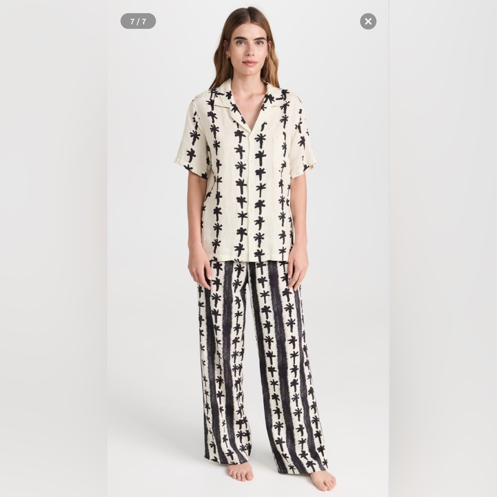 Palm Stripe Cuban Black and Cream Women's Long PJ Set